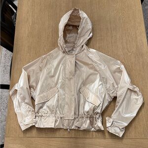 MONCLER Tiya Drawcord Hooded Jacket Womens Size 2 Metallic Beige